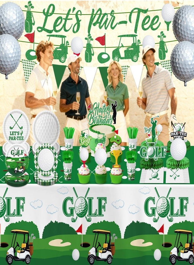 LINHAXM Golf Birthday Party Decorations Includes Plates, Napkins, Cups, Cutlery, Cake & Cupcake Toppers, Banner, Honeycomb Centerpieces, Tablecloths, Balloons for Golf Birthday Party Decorations, Serves 24 - Image 4